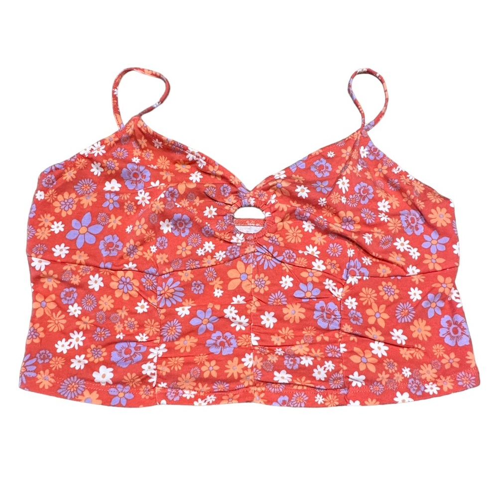 So Brand “Coral Ditsy Floral” Halter Crop Tank Top